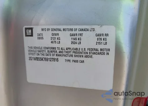 2006 Chevrolet Impala Ls from USA, damaged, VIN 2G1WB55K769127816